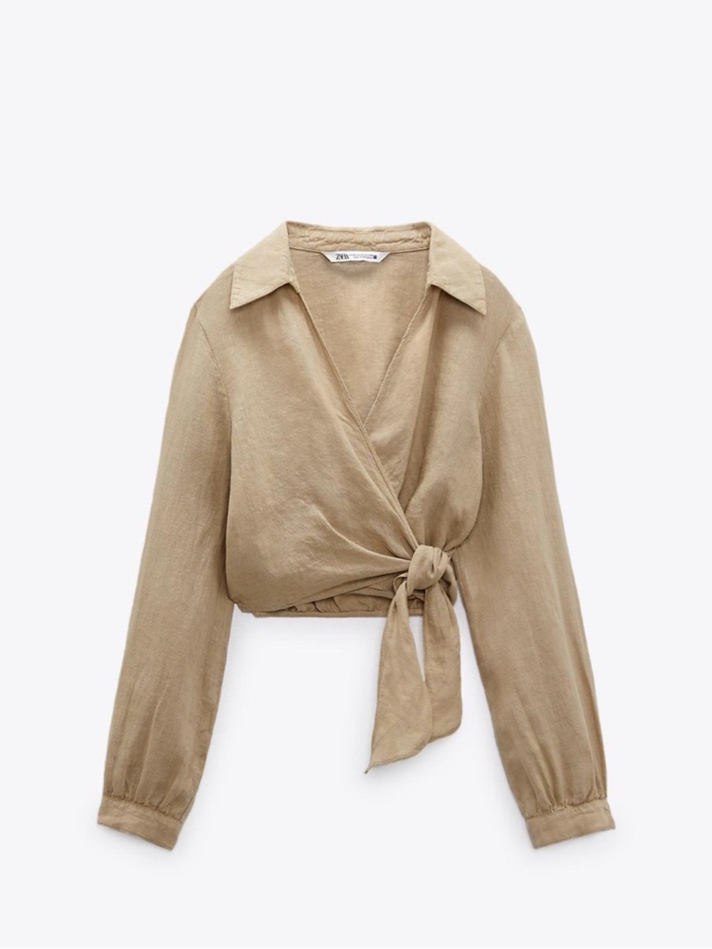 Zara LINENWomen's Tan Wrap Tie-Front Blouse